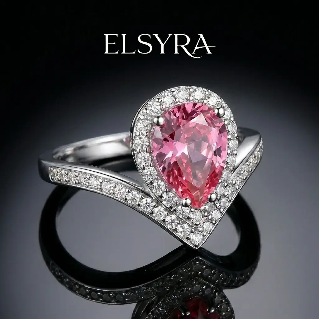 925 Sterling Silver Flamingo pink Peach Pear Ring,Engagement Ring for Women Heart Gemstone Birthstone Promise Ring for Her Colored Cubic Zirconia Ring,Elegant, luxurious heart-shaped women's ring for bride' wedding, ladies' jewelry, Valentine's Day gifts