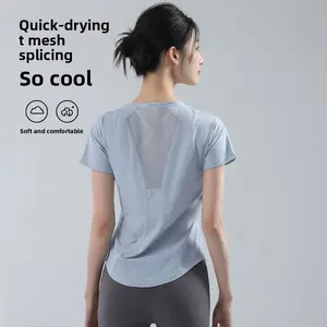 Summer thin loose and thin sports women's fitness elastic quick-drying clothes running clothes yoga clothes short sleeves outdoor