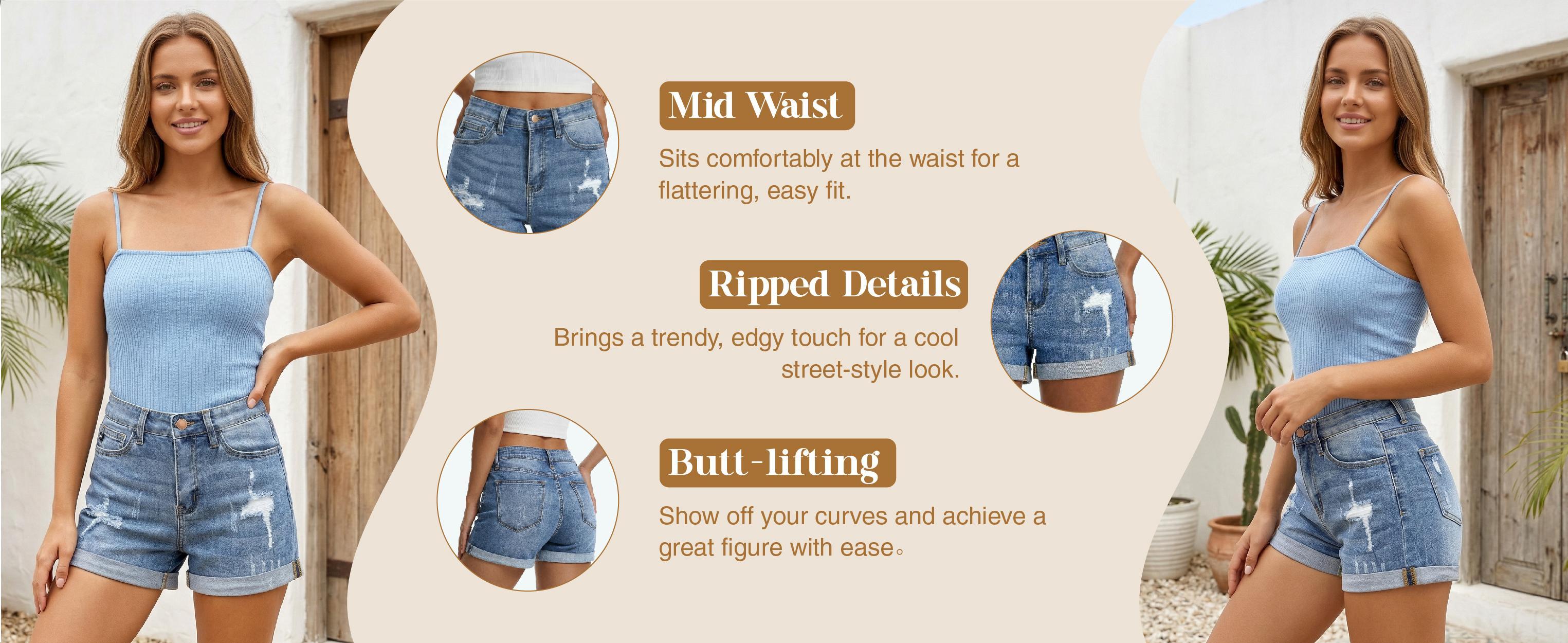 Drifter G22 Women's Denim Shorts Mid Rise Stretchy Ripped Rolled Hem Jean Shorts Distressed Rolled-up Denim Shorts Bottom Pants Rolling Up GPS2001 Womenswear Casual Summer Cuffed Shorts Daily Outfit Drifter G22 Women's Denim Shorts Mid Rise Stretchy Ripped Rolled Hem Jean Shorts Distressed Rolled-up Denim Shorts Bottom Pants Rolling Up GPS2001 Womenswear Casual Summer Cuffed Shorts Daily Outfit