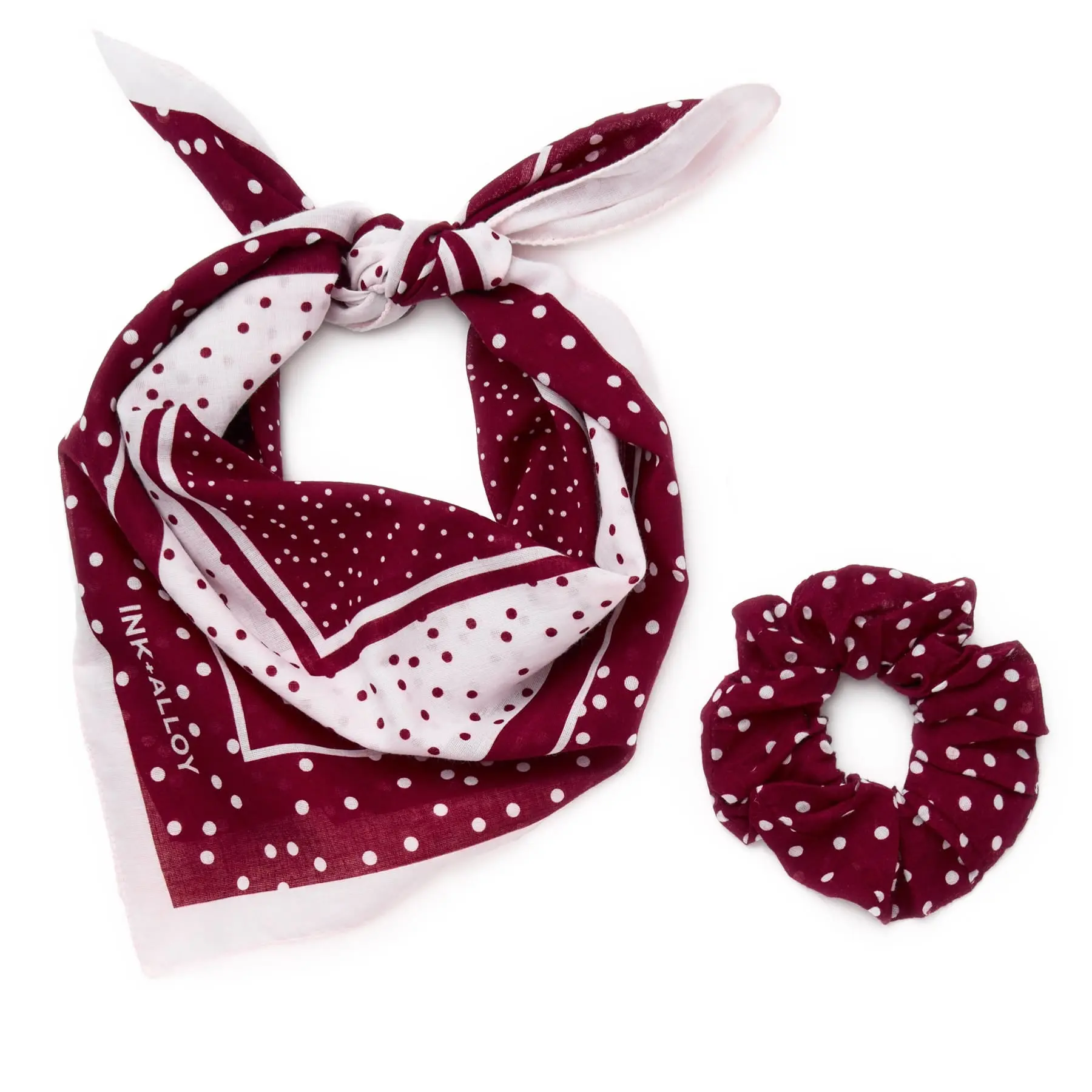 Game Day Polka Dot Scarf + Scrunchie Maroon + White 21x21