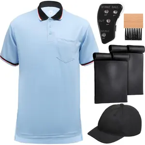 6 Pcs Baseball Softball Umpire Accessories Set Including Umpire Shirt Hat Indicator Brush Ball Bag for Men Referee