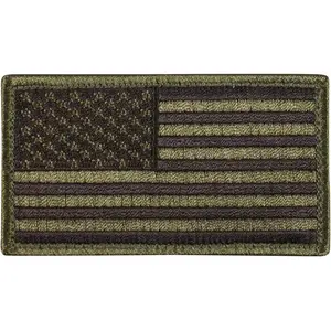 Olive Drab Black - US Flag Patch with Hook and Loop Closure