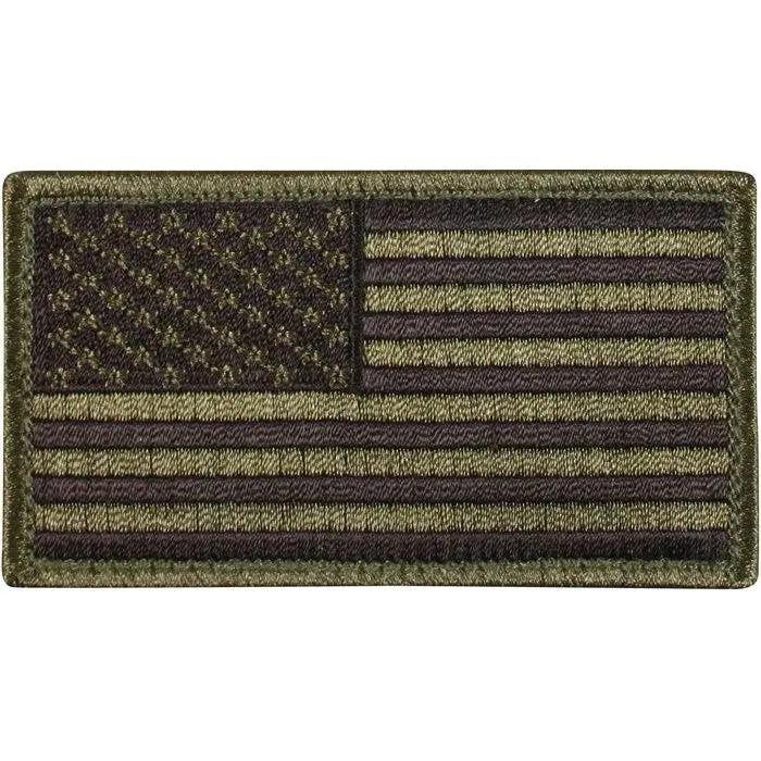 Embroidered US Striped Flag Patch, Olive Drab-Black, 1.875" x 3.375", Hook Closure, Memorabilia Embroidered Patches for Sewing Supplies