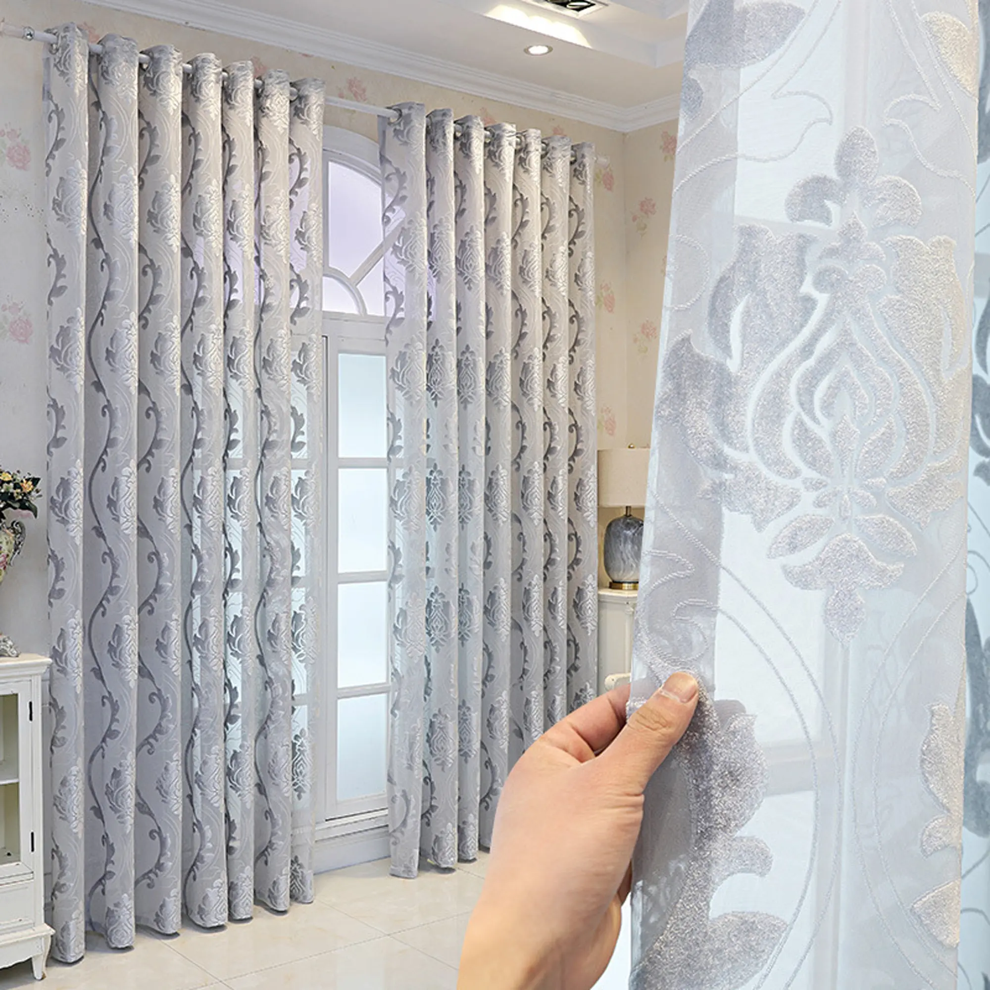 European Jacquard Curtain, Satin Weave, Ring Top Easy Hang, Light Blocking Privacy, Bedroom Living Room Balcony Decor, Home Decoration Curtain, Window Curtain, Window Drapes, Home Decorative Curtain