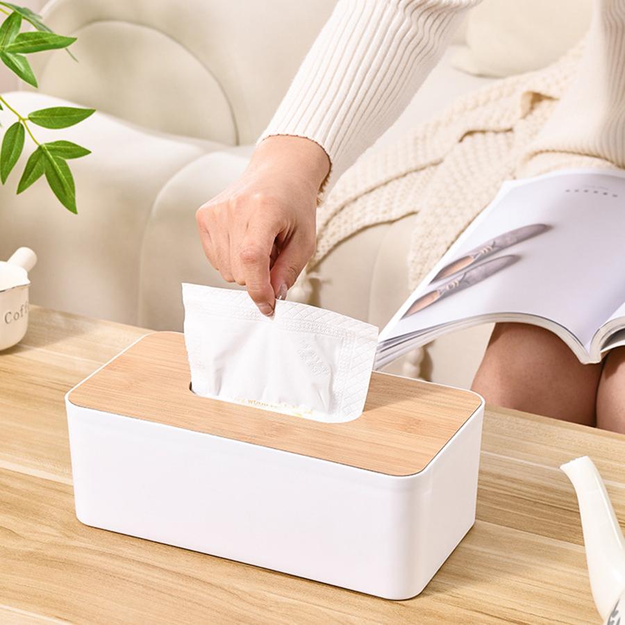 24.5x13cm Rectangular Imitation Wood Tissue Box Detachable Plastic Tissue Holder Dispenser for Bathroom Living Room Office