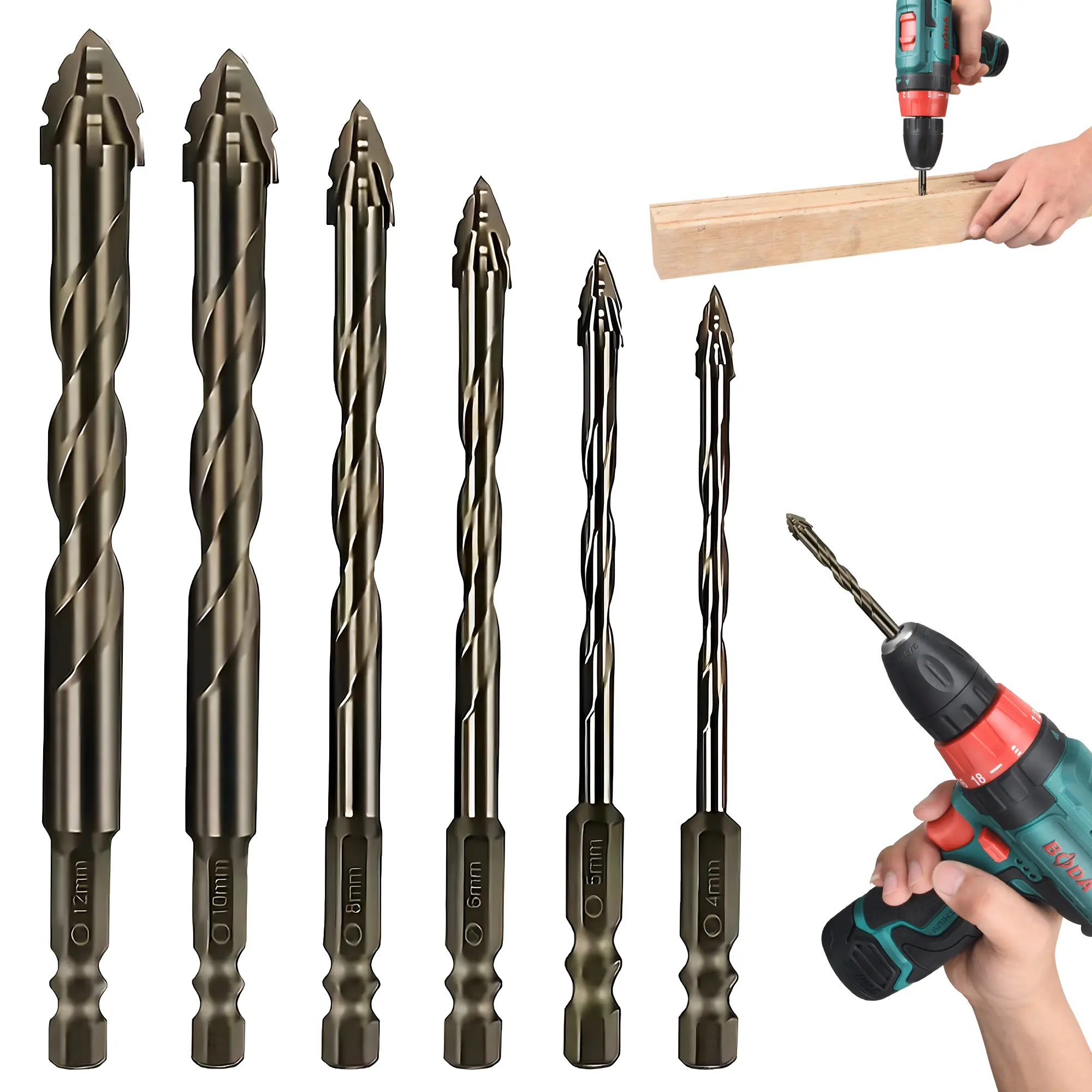 6-Piece Eccentric Drill Set, Masonry Drill Bit Set- Carbide Tip for Glass Tile Brick Cement Concrete Wood - Professional Strength,Industrial-Grade Carbide Tip,Eccentric Sawtooth Design, Durable for All Materials
