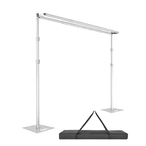 Hecis Silvery 10x10ft Sturdy Multi-Function Heavy-Duty Portable Adjustable Pipe and Drape Stand Kit - Metal Double Crossbar, Carry Bag Included for Photo Studio, Happy Birthday, Decorative Balloon Wall Backdrops