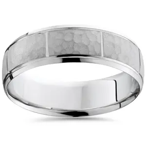 Hammered Mens 7mm Wedding Band 10K White Gold Hammered Mens 7mm Wedding Band 10K White Gold