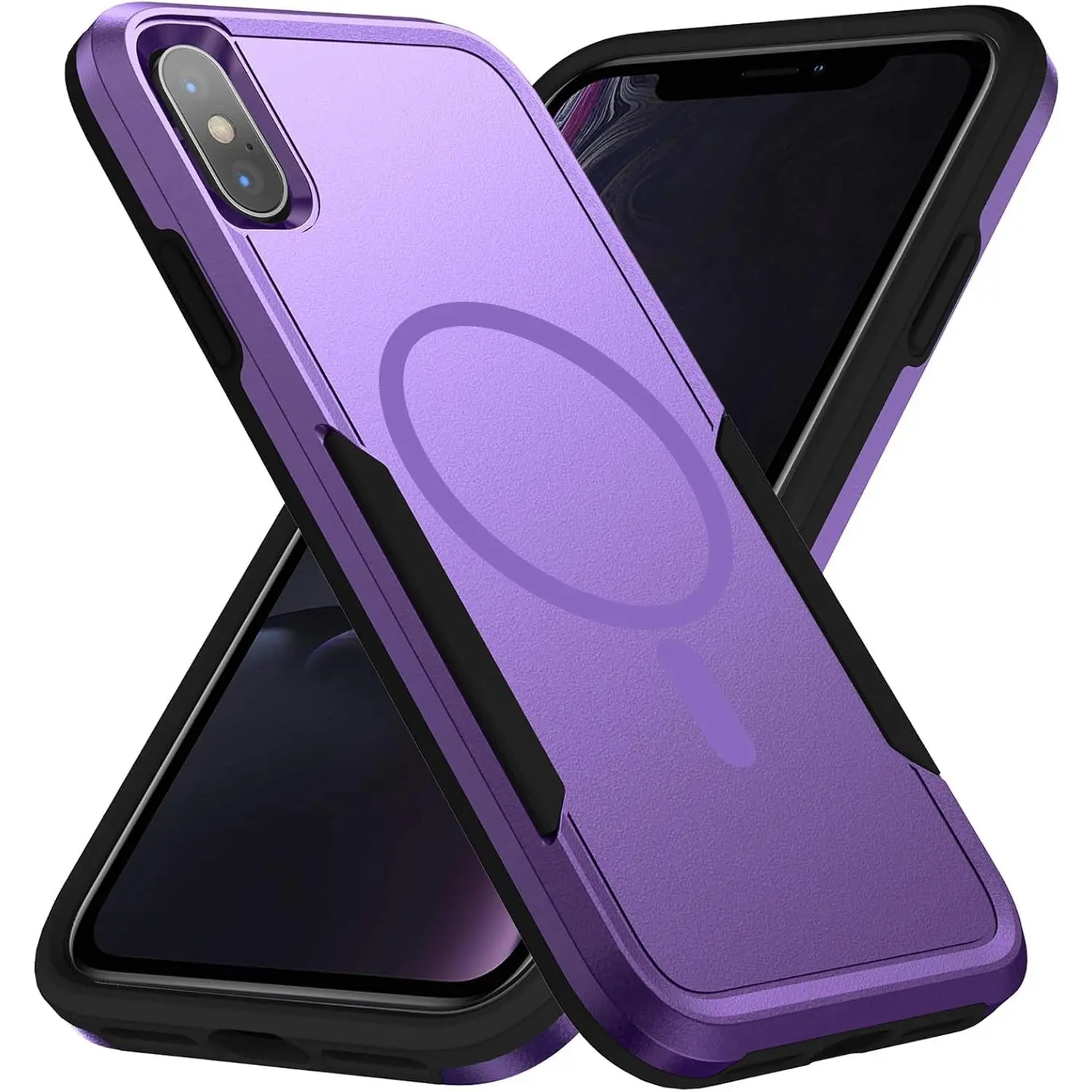 for  Xs Max Case,[Compatible with Magsafe] [ Grade Drop Tested] Shockproof Tough Rugged Protective Phone Case -6.5 inch (Purple)
