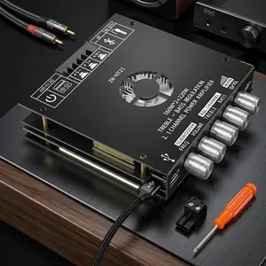 TDA7498E Bluetooth 5.0 Amplifier Module 2.1 Channel 380W HiFi Audio: 160W Stereo + 220W Subwoofer, AUX/USB Input, Bass/Treble Knob Control, DC 15-36V for Home Car DIY Speaker Upgrade, High Power Low Distortion, Amplifier Sound System