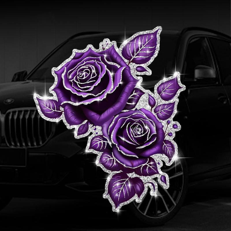 Shimmering Rose Car Sticker, Car Decorative Sticker, Plant Floral Pattern, Diamond Material, Self-Adhesive No Residue, Easy Installation, Best Gift