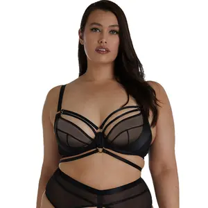 HUSTLER® Mesh & Satin Gold Ring Bra Curve 38-42
