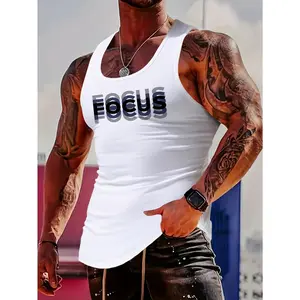 Quick Dry Moisture-Wicking FOCUS Letters Print Tank Tops - Men's Breathable Sleeveless Shirts for Workout Running Training Basketball Fitness