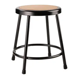 6200 Series Heavy Duty Steel Stool, Backless, Supports Up to 500 lb, 18" Seat Height, Brown Seat, Black Base