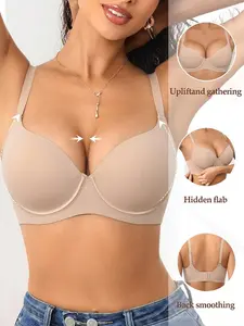 1/3/4/5/6pcs Women's Push-Up Jelly Everyday Bra with High Support Underwire , V-Neck Design, Unlined Casual Style, All Season Wear, Fitted Comfort