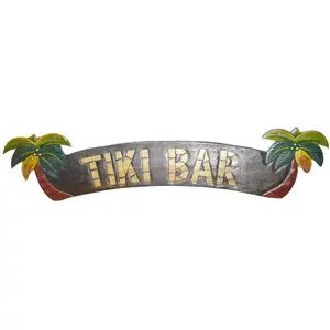 Huge Hand Carved Tiki BAR Sign with Two Palm Trees 3D