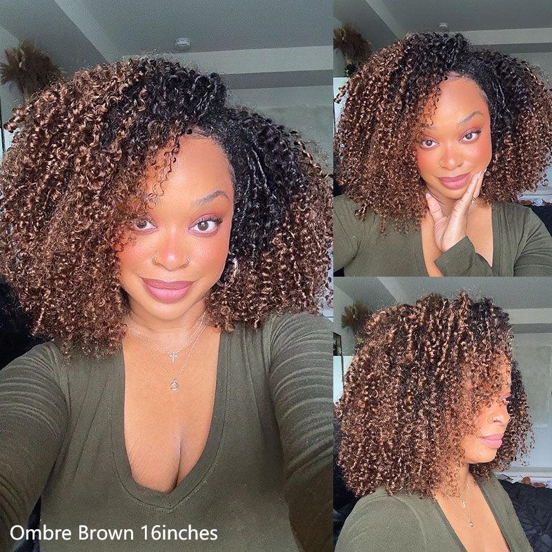 【Wear Go Half Wig】 ISEE HAIR Wear Go Half Wig Highlight Brown & Ombre Brown Kinky Curly Draw-strings InvisiFit Strap Flip Over Wig Adjustable Fit#TikTokShopHolidayHaul