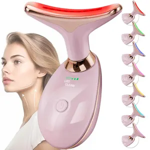 Women's Portable Rechargeable Facial Massager - Facial Care Instrument with 7-Color Red Light Therapy, Ergonomic Design, 3 Modes Vibration & Heating, Bright Black, Ideal for Mother's Day, Valentine's Day Gifts