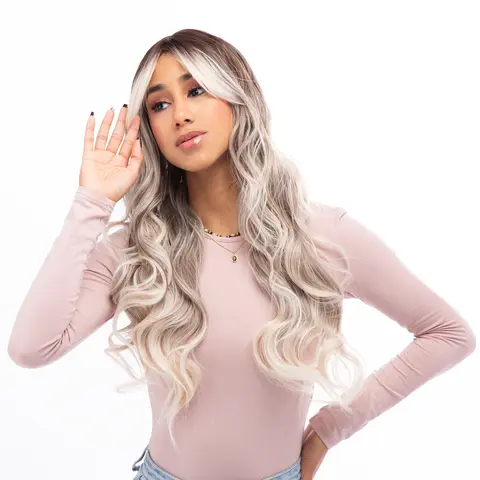 Lady Grayy 26-Inch Blonde Ombré Loose Wave Kanekalon Fiber Synthetic Full Machine Wig, Heat Resistant, Cap Included, #41FSGA, Blonde Wig for Adult Daily Wear