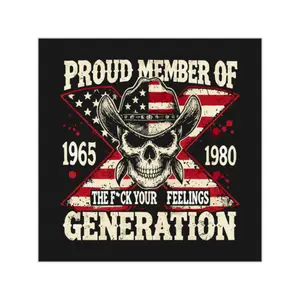 Cowboy Skull Sticker, Vinyl Decal, Retro Generation Decor, Patriotic Flag Badge, Square Laptop Decal
