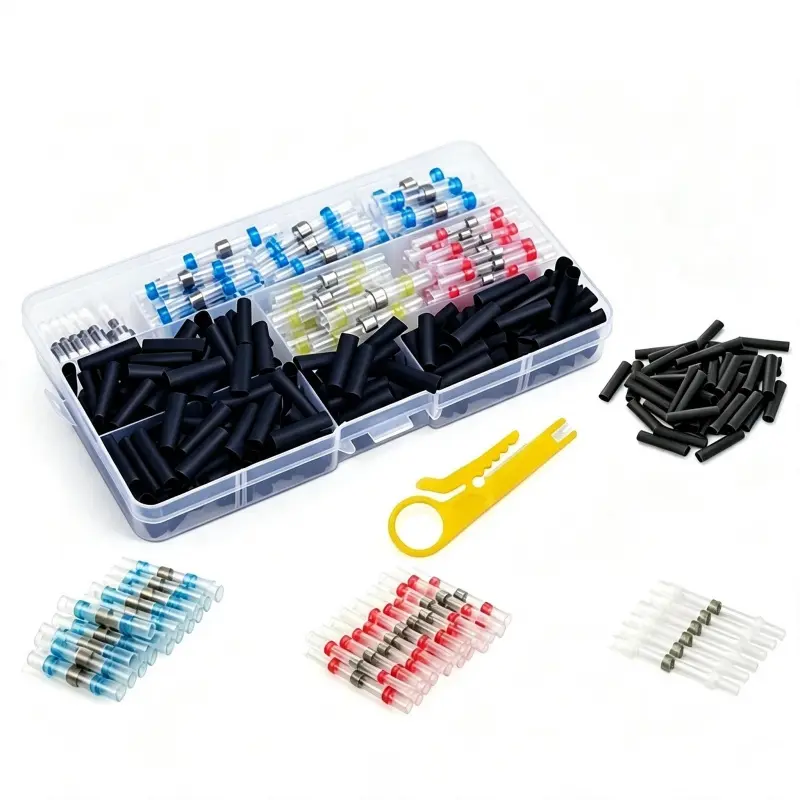 300PCS Bulk Pack Solder Seal Wire Connectors - Waterproof Heat-Shrink Tube Butt Terminal with Self-Solder, Adhesives, Abrasion Resistance for Marine, Automotive Applications