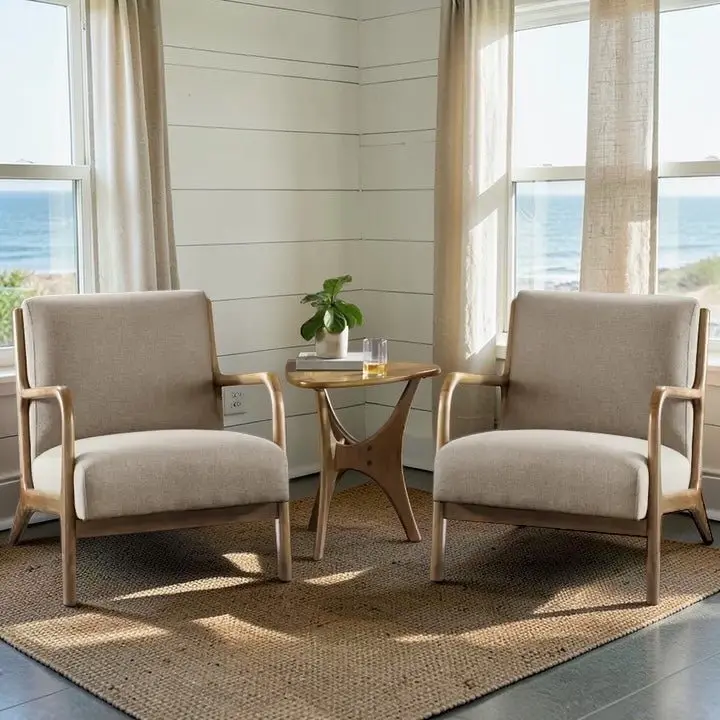 Scandinavian Elm Wood Taupe Lounge Chair