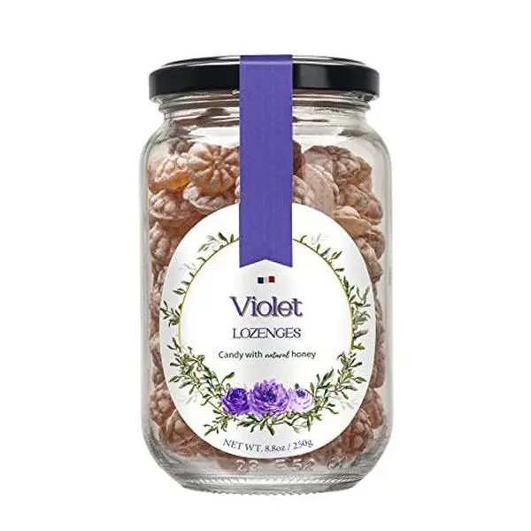 Gourmanity Violet Flavor Honey Lozenges Made with Real Honey and Natural Violet Flavor, Luxury French Honey Candy, Great for Soothing your Throat, 8.8oz Jar