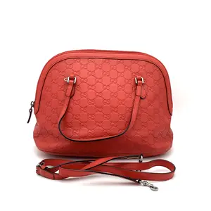 Pre-owned GUCCI Leather Top Handle GG Signature Dome Red #4191