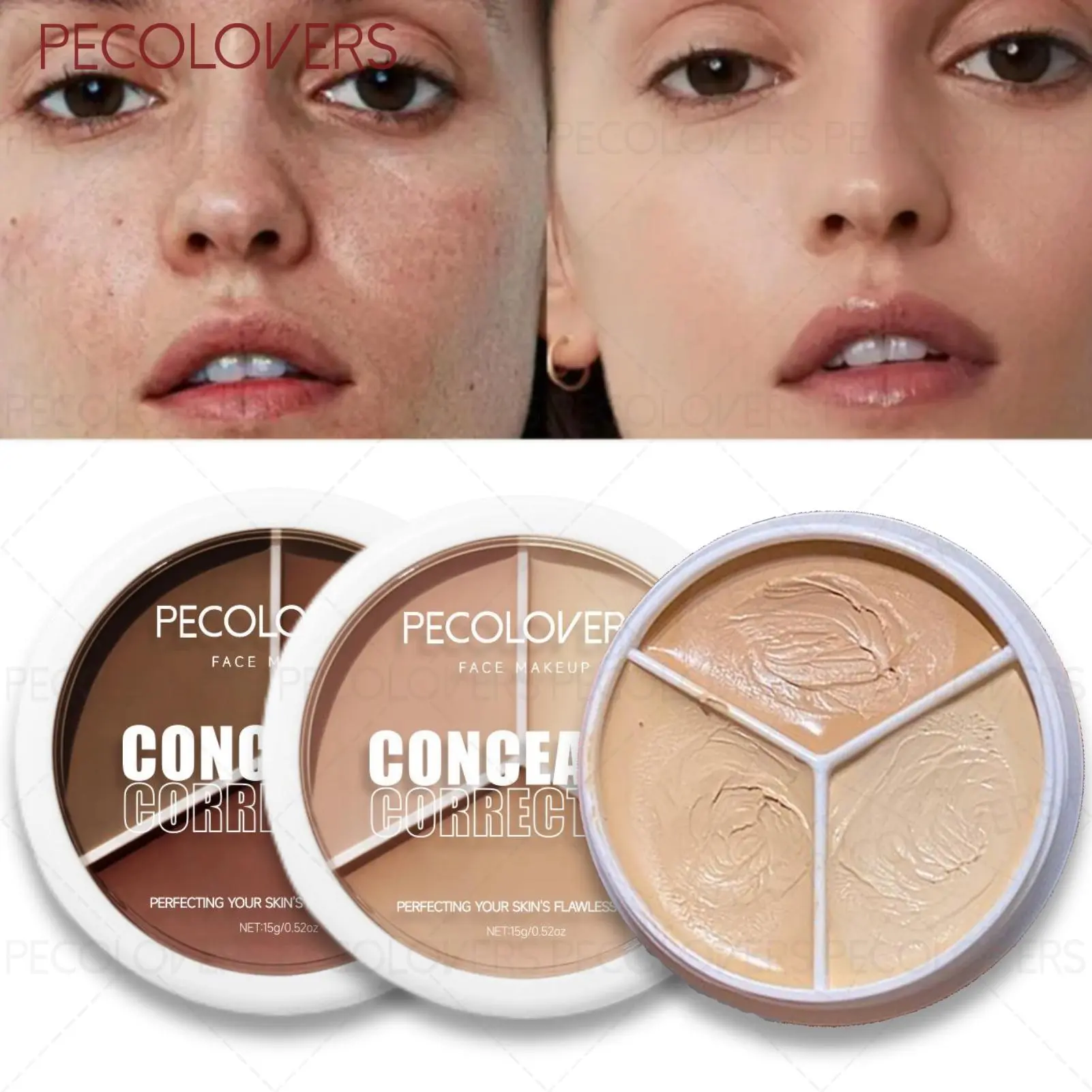 3-in-1 Concealer Palette, Concealer Shades, Waterproof, Natural Finish Coverage, Long-Lasting & Hydrating, Moisturizing Face Concealer, Cover Spots, Grooves, Dark Circles, Concealer Makeup