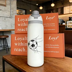 Loyr 32oz Dual-Drink Water Bottle, Creative Football Pattern Large Capacity Double Layer Insulated Cup, Stainless Steel, Perfect Gift for Men and Women