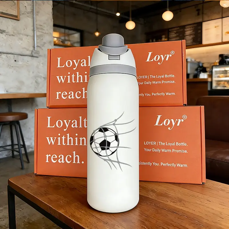 Loyr 32oz Dual-Drink Water Bottle, Creative Football Pattern Large Capacity Double Layer Insulated Cup, Insulated Travel Drinkware, Drinkware Tumbler, Stainless Steel, Perfect Gift for Men and Women