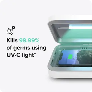 Phonesoap 3 UV Cell Phone Sanitizer & Dual Universal Cell Phone Charger Box | Patented & Clinically Proven 360-Degree UV-C Light Sanitizer | Disinfects and Charges All Phones (White) PhoneSoap