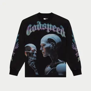 2025 Y2K Godspeed The Upgrade Graphic Vintage Washed Long Sleeve Sweat-Shirt