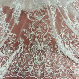 Elegant Craft Fabric Lace with Beaded and Sequined Floral Embroidery, Polyester Net Mesh for Bridal Gowns and Evening Dresses, 54" Wide, Elegant Lace