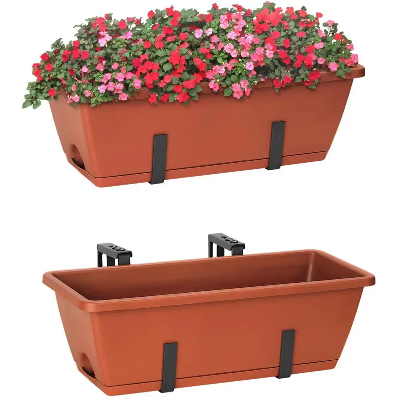 Railing planter box  deck hanging planters for railings 169 inch balcony planters railing hanging with metal brackets black and red