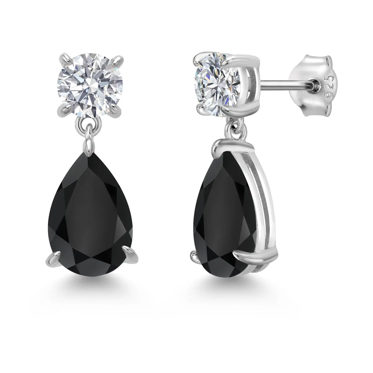 925 Sterling Silver Black Onyx and Lab Grown Diamond Earrings for Women | 7.02 Cttw | Gemstone December Birthstone | Pear Shape 12X8MM