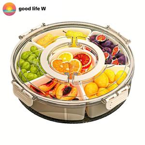 New Snack Tray - 360° Rotatable Multi-Compartment Storage Container with Lid Food Safe Plastic For Nuts, Fruits, Candies and Chips - Great for Home, Party, Wedding, Festival Stackable Fridge Organizers Kitchen Utensils multipurpose food organizer Round