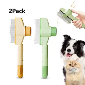 2Pack Pet Hair Removal Comb for Dogs Cats Shedding and Tangles, Electrostatic Cat, Self-Cleaning Pet Comb for Dogs and Cat, With Long Short Stainless Round Steel Metal Teeth, Safe to Use