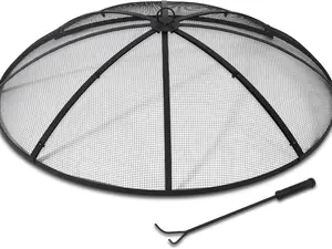Fire Pit Spark Screen Round with Handle & Poker Heavy Duty Collapsible Outdoor Fire Pit Mesh Screens Metal Firepit Lid for Patio Backyard Beach RV Camping Black