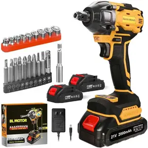 Cordless  Wrench, 21V Torque Power  Driver, 1/2" Power  Wrenches with 2 * 2.0Ah  with 19 Accessories, Electric   Variable Speeds for  installation (Yellow)