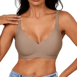 Women's Black Jelly Bra No Underwire T-Shirt Bra Seamless Comfortable Soft Wireless Basic Bridal One Piece Minimalist Everyday Wear with Adjustable Straps Vneck Breathable bra fits women Slight-Push-Up