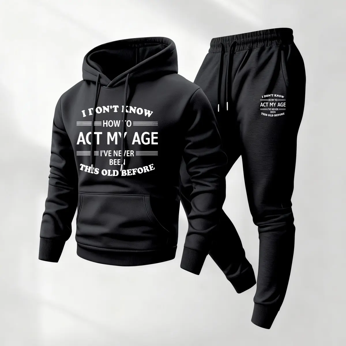 Men's 2-Piece Graphic Print Hoodie and Sweatpants Set, Soft Polyester Athleisure Wear with a Casual Loose Fit, Fabric, Longsleeves