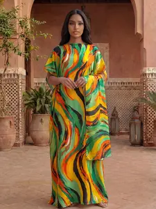 Elegant Silk Blend Tie-Dye Long Dress Set, Casual Beachwear Sun Protection Shawl & Scarf, All-Season Women's Fashion