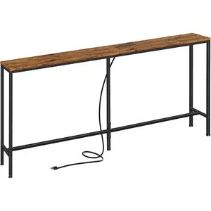 70 Inch Console Table with Outlet, Sofa Table with Charging Station, Narrow Entryway Table, Skinny Hallway Table, for Living Room, Rustic Brown