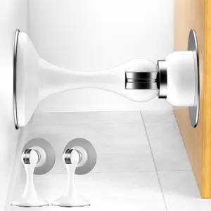 2 Pack Magnetic Door Stoppers, Stainless Steel No Drilling Wall & Floor Mount Magnetic Door Stop with 3D Adhesive Tapes Keep Door Open, White