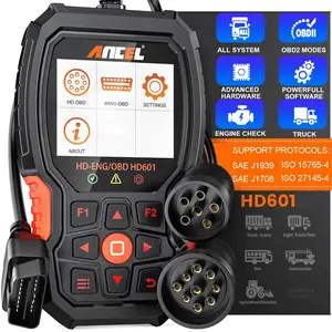 ANCEL HD601 Heavy Truck Scanner for Cummins, Detroit, Freightliner, International, Paccar, All System Diesel Diagnostic Scan Tool, 2 in 1 Truck & Car Check Engine Code Reader, Lifetime Free Update
