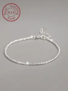 S925 Sterling Silver Glitter Rhinestone Decorated Lobster Closure Bracelet, Fashionable Bracelet for Women, Trendy Cool Female Accessories for Birthday Gift, Exquisite Bracelet, High Quality Bracelet