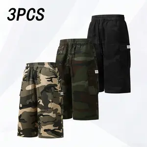 Men’s 3-Pack Summer Camouflage Athletic Casual Jogger Pants, 7/8 Length, Suitable for Outdoor Sports & Exercise, Casual Home Wear, Drawstring Waist, Polyester Fiber#SummerVibes