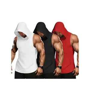 KZZ Men's Solid Kangaroo Pocket Hooded Sports Vest Loose Fit Sleeveless Fitness Hoodie for Summer Gym Workout Running Fathers Day Gift Training Shirt Modern Sportswear christmas gifts for him