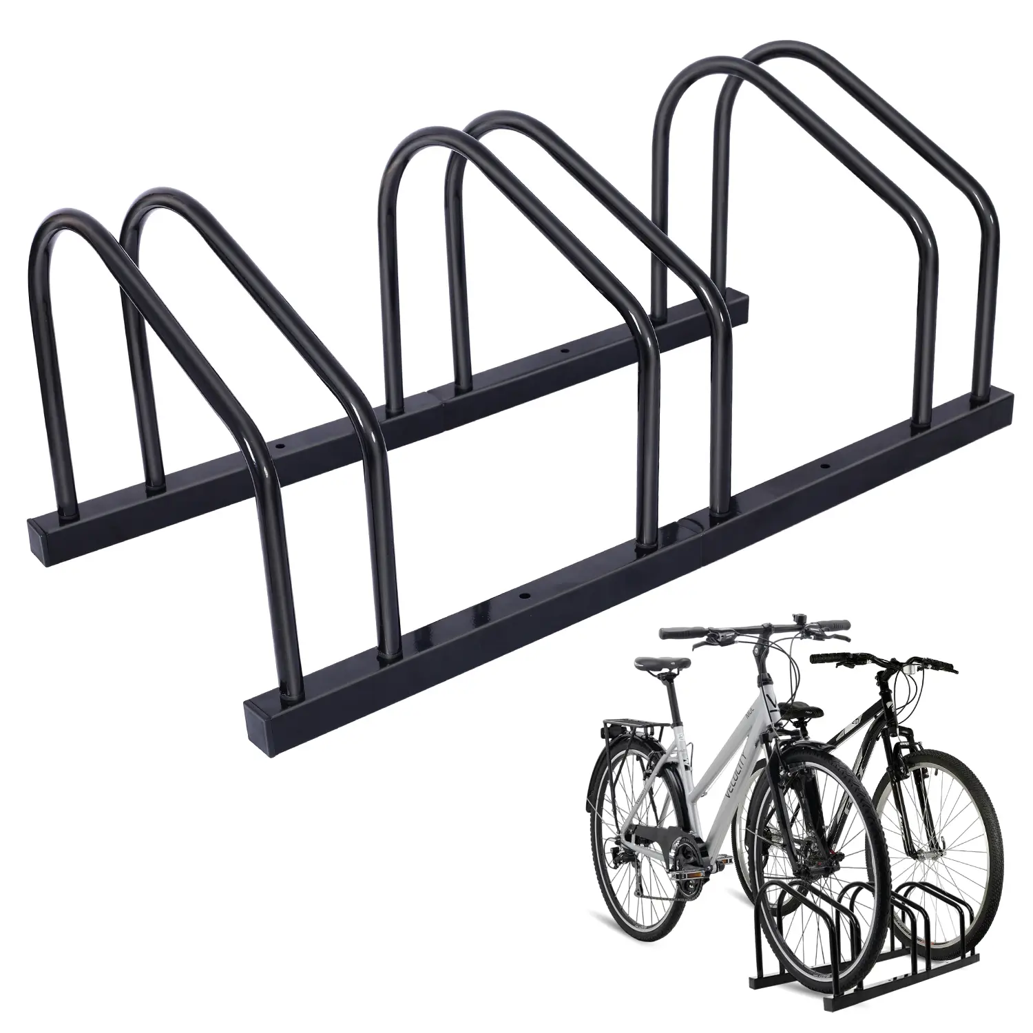 Freestanding Floor Bike Parking Rack, Holds 2/3 Bicycles Up to 28", Custom Spacing Holding Plates, Stable Secure Black Storage Stand for Garage & Yard, Bicycle Rim
